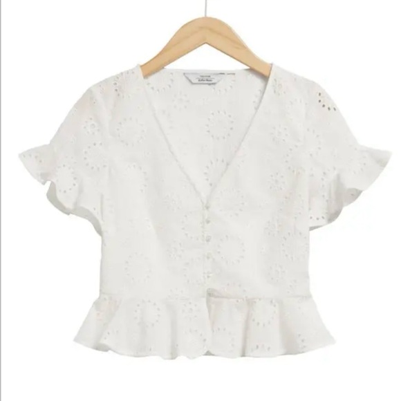 White Eyelet V-Neck Peplum Top NWT - Picture 5 of 7